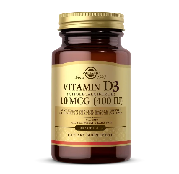 Vitamin D3 (Cholecalciferol) 400 IU 100 Softgels Solgar