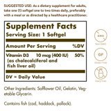 Vitamin D3 (Cholecalciferol) 400 IU 100 Softgels Solgar - Imagen 2