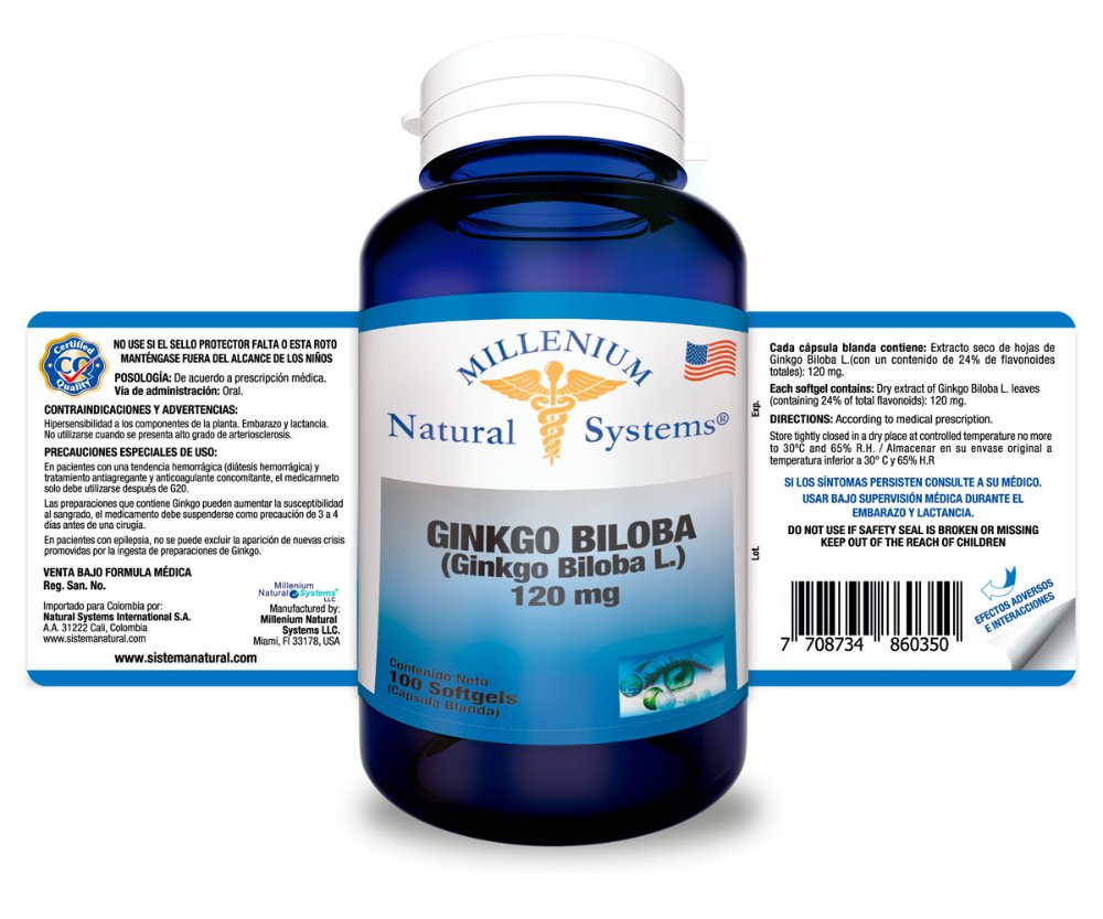 Ginkgo Biloba 120 mg x 100 Softgels Natural Systems - Imagen 2