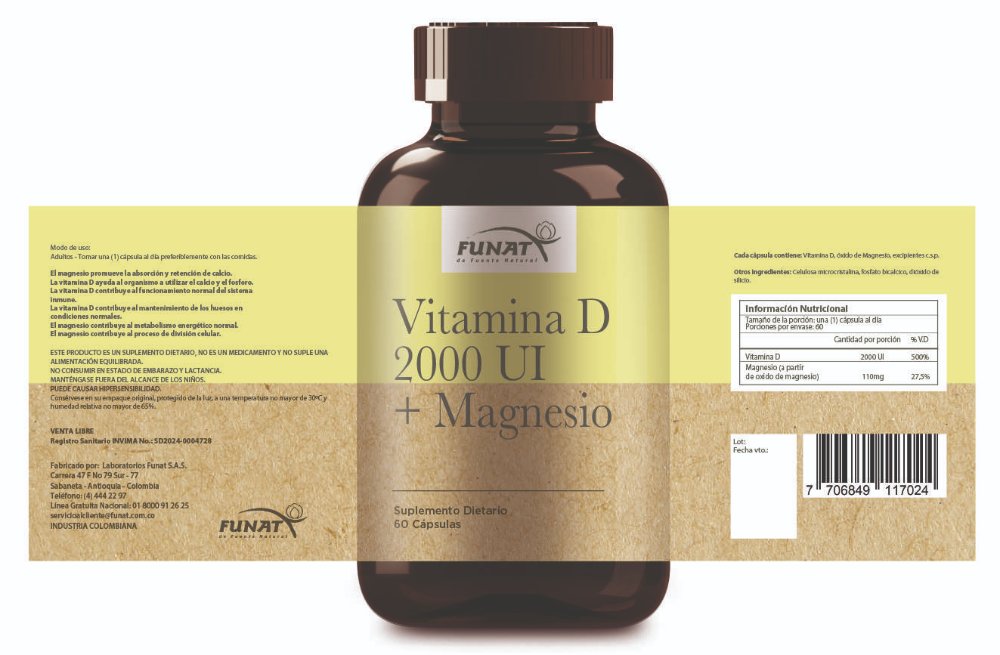Vitamina D + magnesio x60 caps FUNAT - Imagen 2