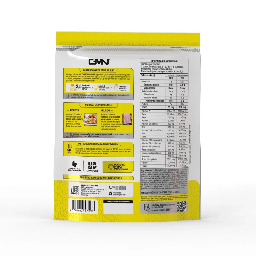 Super Mega Gainer 2 libras - Proteína Hipercalorica GMN - Imagen 2