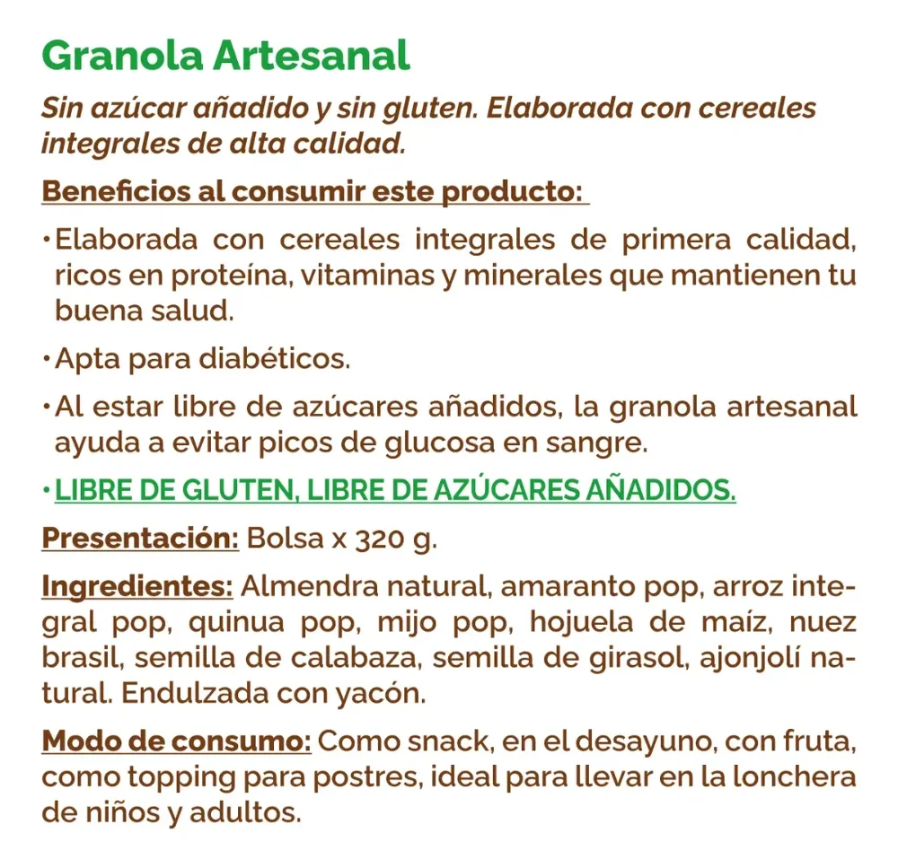 Granola Artesanal sin Azúcar 320g BEHAPPY - Imagen 2