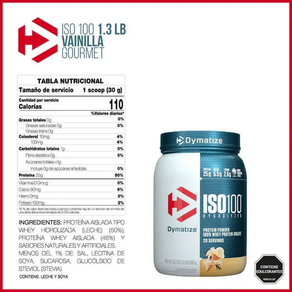 ISO 100 20 SERVICIOS GOURMET VANILLA DYMATIZE - Imagen 2