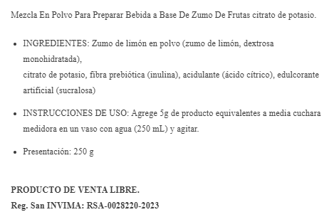 K-Citrate x 250 g BOTANITAS - Imagen 2