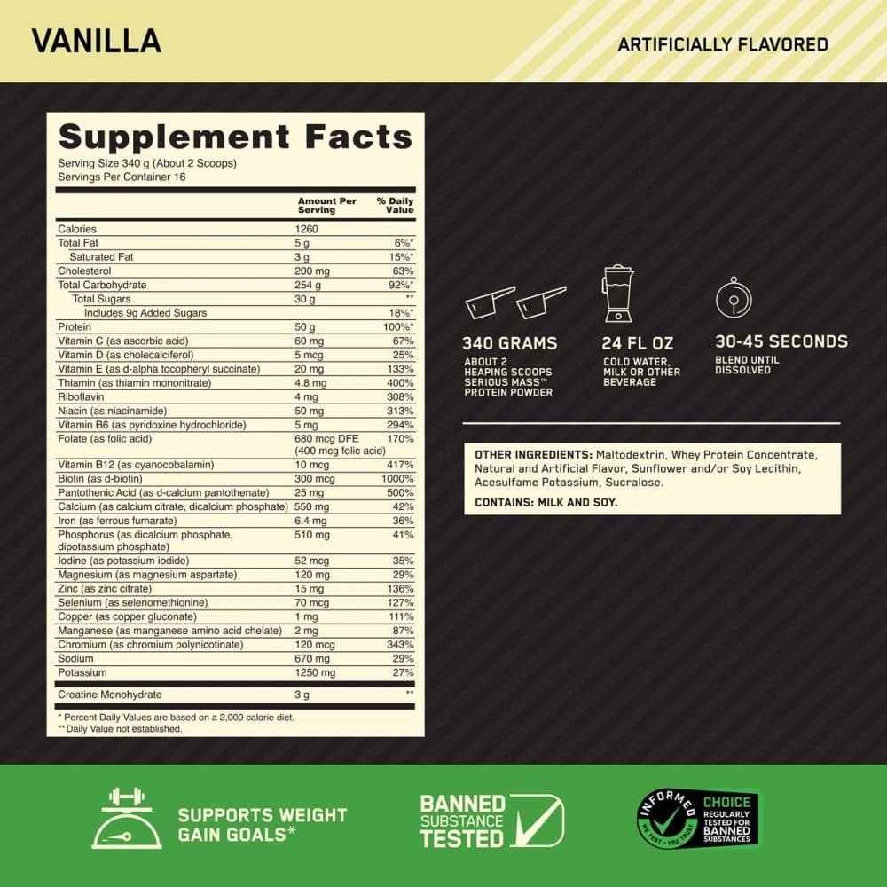 Serious Mass 12 lb OPTIMUM NUTRITION - Imagen 2