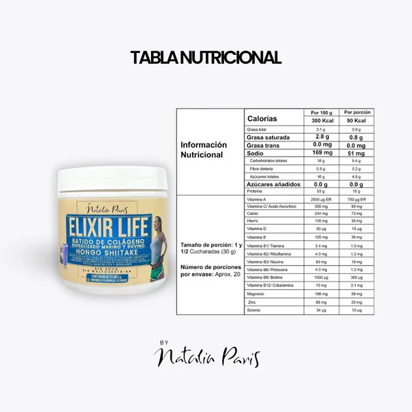 Batido Elixir Life con Colágeno Marino y Bovino by Natalia Paris 600 g NATALIA PARIS - Imagen 2