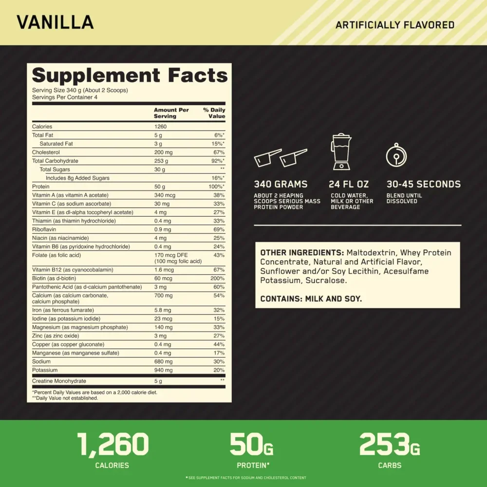 Serious Mass 3 lb OPTIMUM NUTRITION - Imagen 2