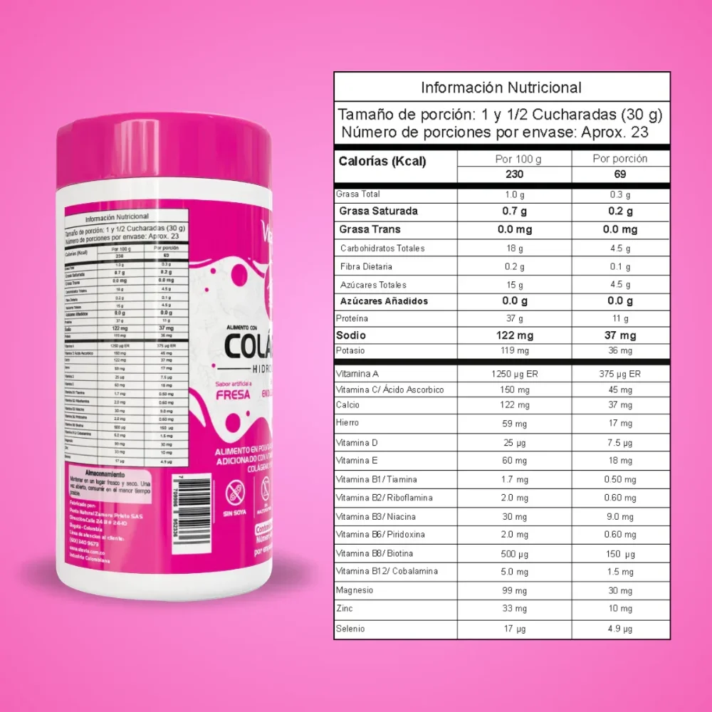 Bebida con Colágeno Hidrolizado sabor Fresa con Uva - 700g VITALIAH - Imagen 2