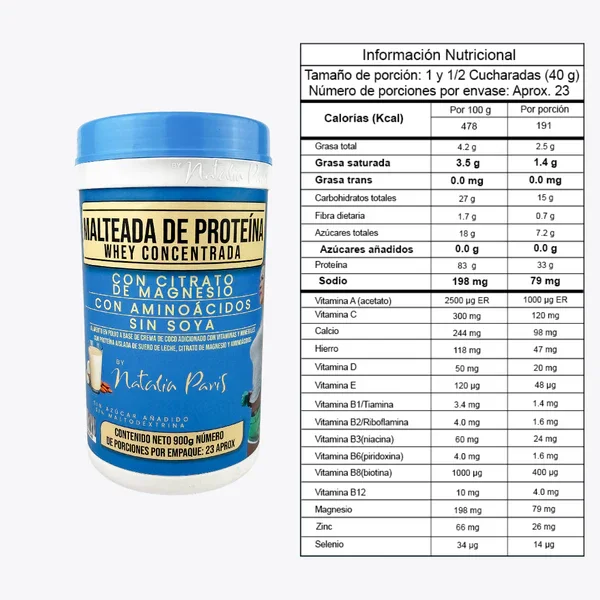 Malteada de Proteína Whey Concentrada 900 g COMBO x3 NATALIA PARIS - Imagen 2