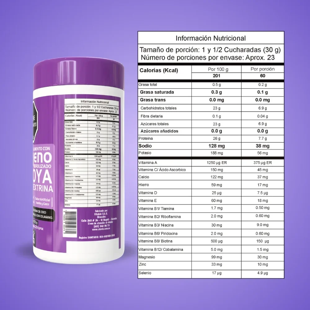 Bebida con Colágeno Hidrolizado sabor Vainilla y Coco - 700g VITALIAH - Imagen 2