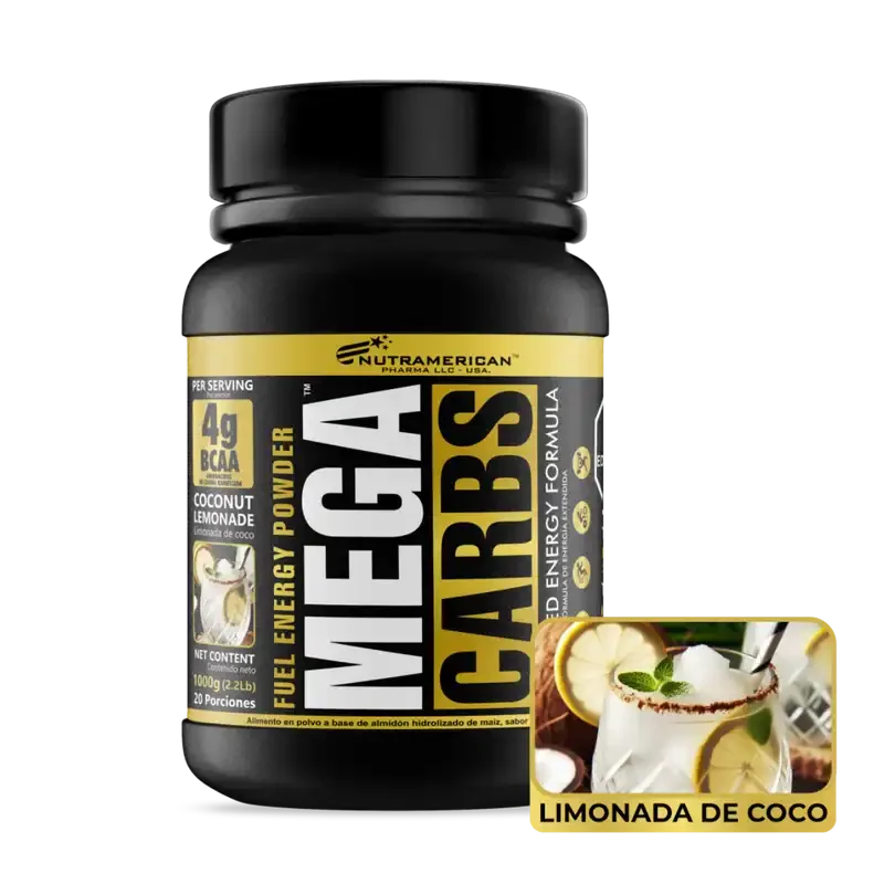 MEGA Carbs limonada de coco - Bcaa + Glutamina NUTRAMERICA