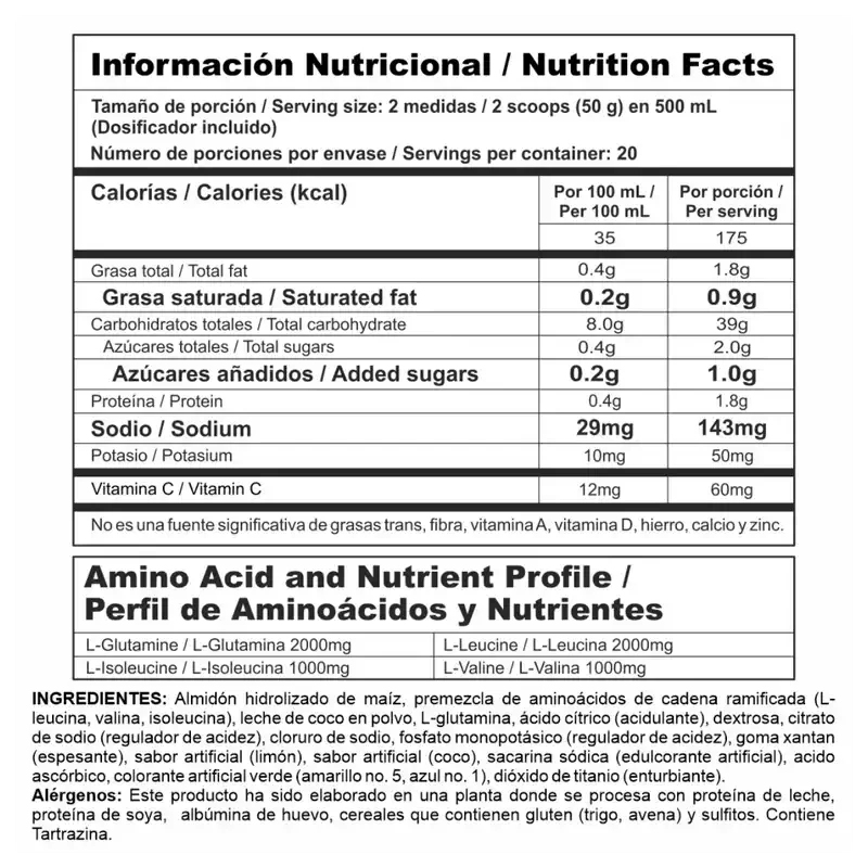 MEGA Carbs limonada de coco - Bcaa + Glutamina NUTRAMERICA - Imagen 2