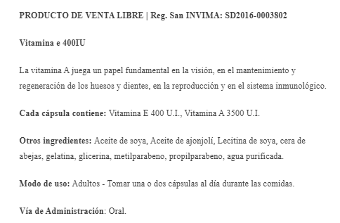 VITAMINA E 400 U.I. + VITAMINA A 3500 U. cápsulas blandas BOTANITAS - Imagen 2