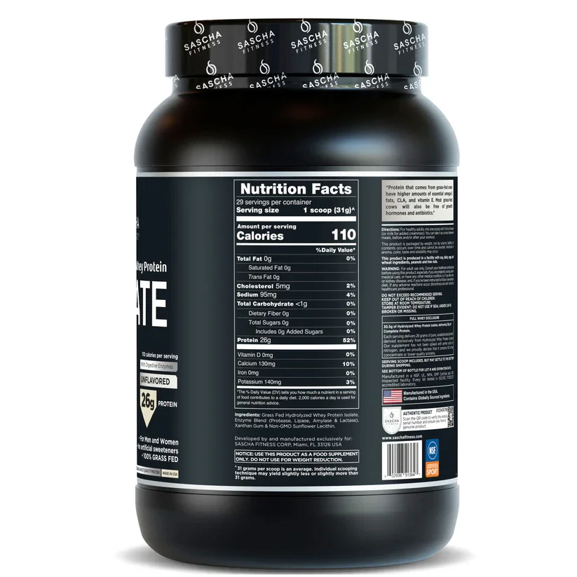 HYDROLYZED Whey Protein ISOLATE UNFLAVORED SASCHA - Imagen 2