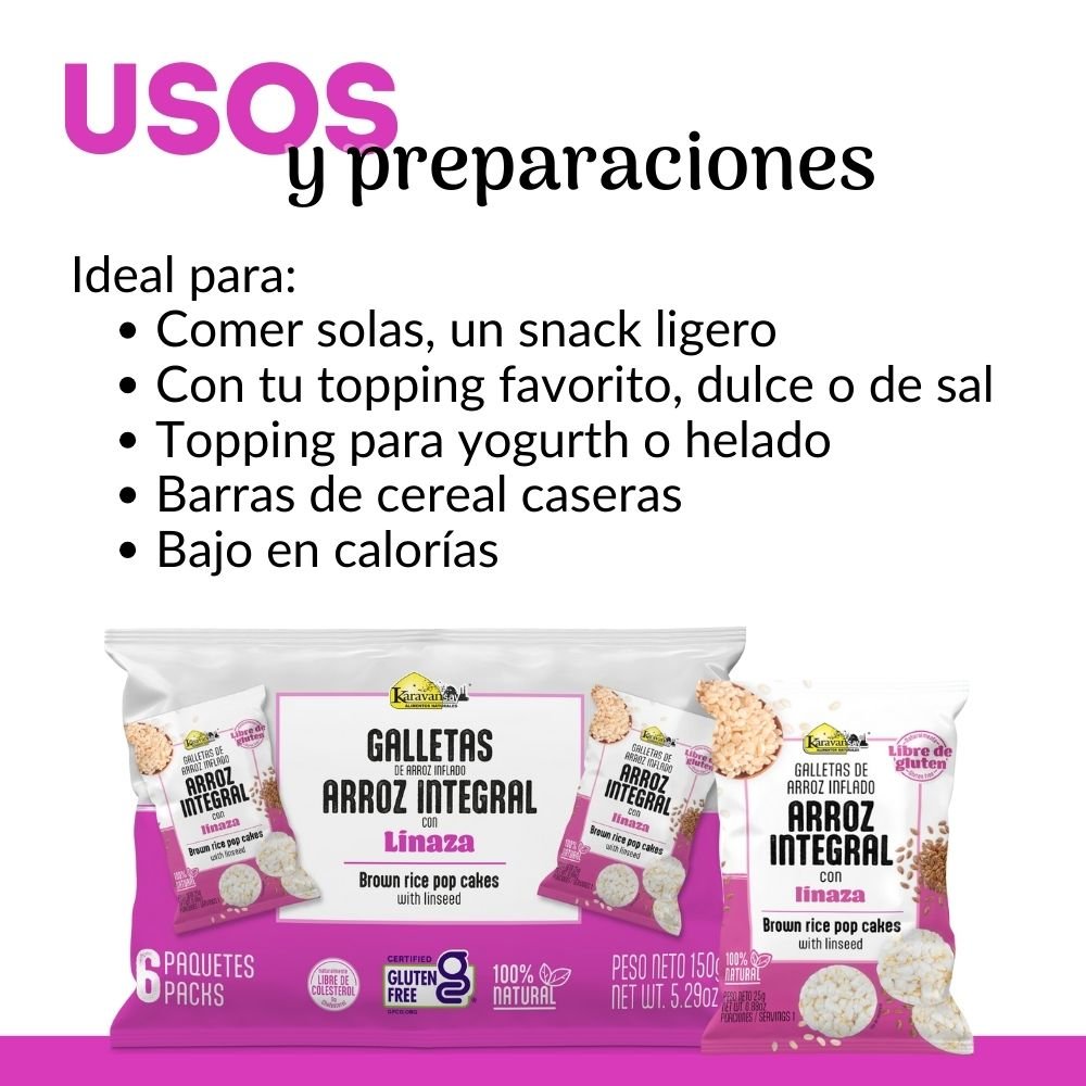 Galletas de Arroz inflado con Linaza SIXPACK KARAVANSAY - Imagen 2