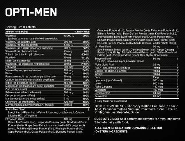 Opti-Men 90 tabs OPTIMUM NUTRITION - Imagen 2