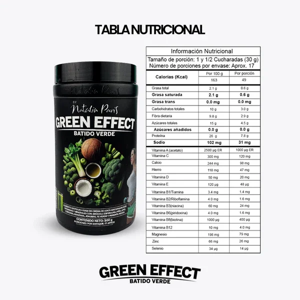 Batido Verde Quemador Green Effect by 500 g NATALIA PARIS - Imagen 2